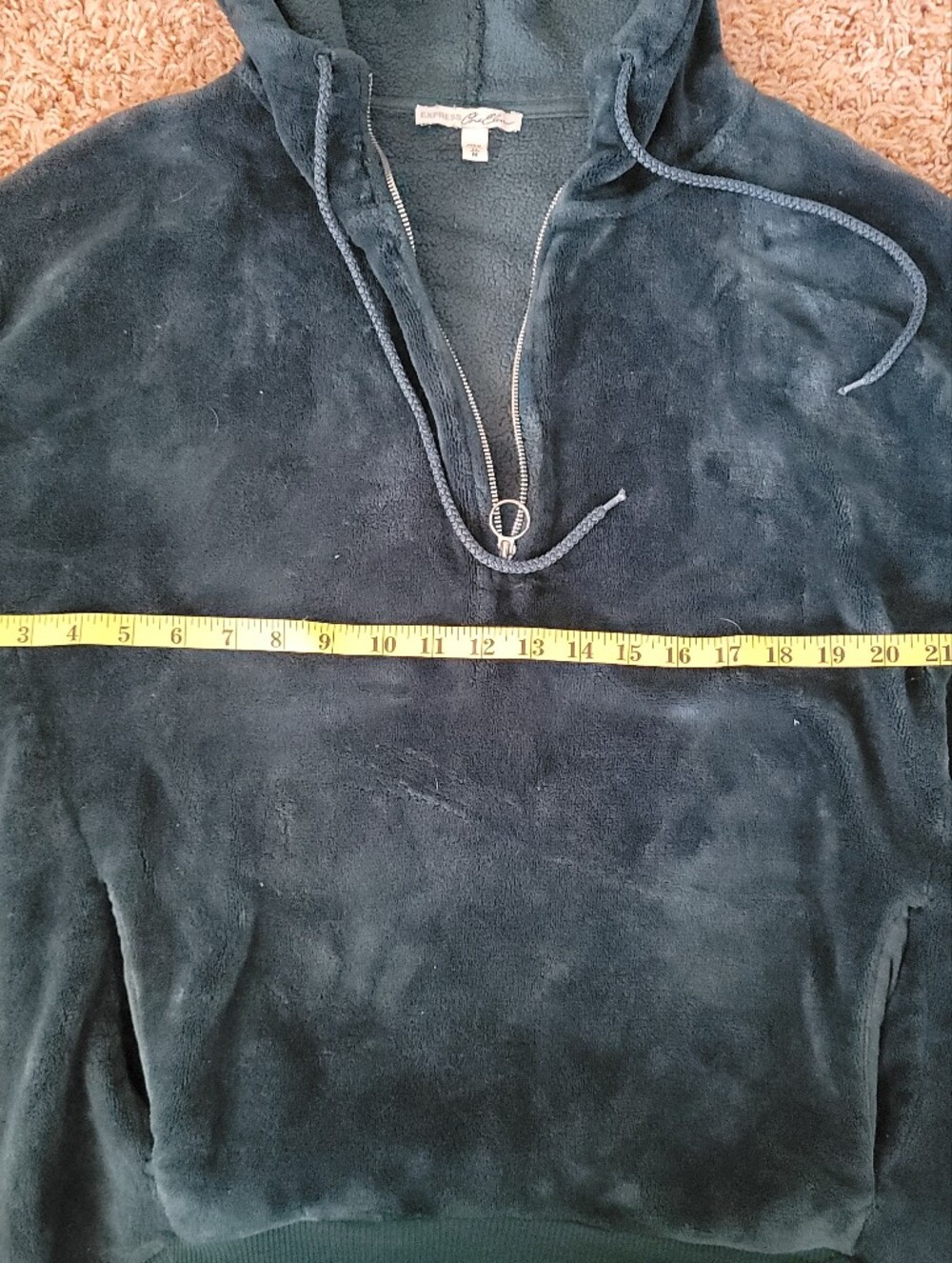 Express One Eleven Teal Velour / Fleece Hoodie /Pullover! Womens Medium - Picture 7 of 9